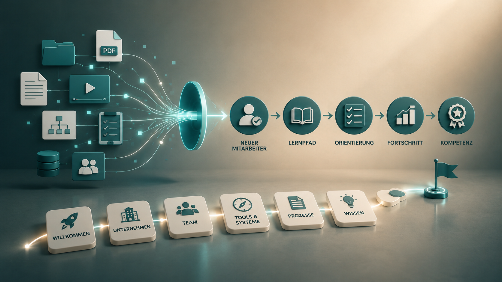 Wissen wird zu Lernzielen, Fortschritt und Kompetenz-wichtig-onboarding